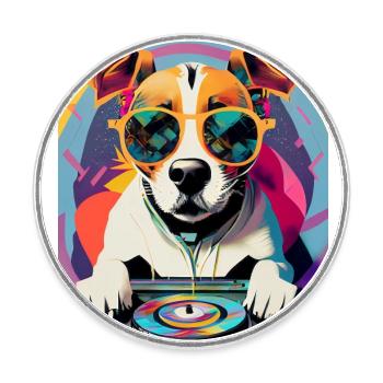 DJ Hund - Runder Kühlschrankmagnet - Weiß - Vorne
