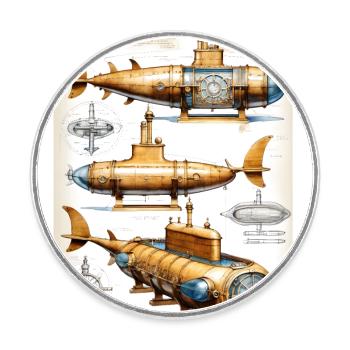 Submarine #2 - Round  fridge magnet - white - Front