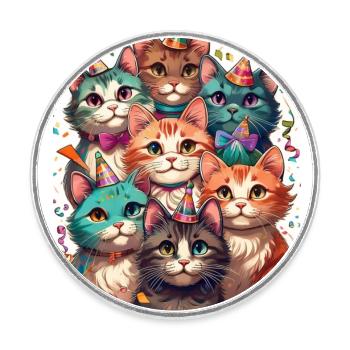 Party Cats Celebrate Birthday - Round  fridge magnet - white - Front