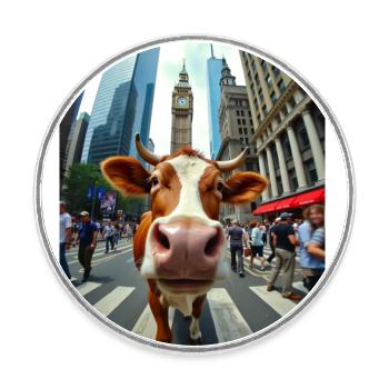 Funny Cow Selfie on a City Street - Round  fridge magnet - white - Front