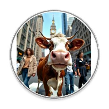 Funny Cow Selfie on a Busy City Street - Round  fridge magnet - white - Front