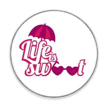Sommer T-Shirt - Life is sweet - Runder Kühlschrankmagnet - Weiß - Vorne