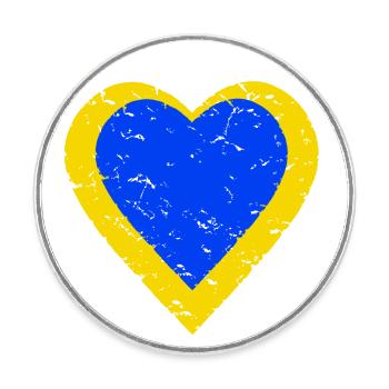 Solidarité avec l’Ukraine - cœur bleu jaune - Magnet rond - blanc - Devant
