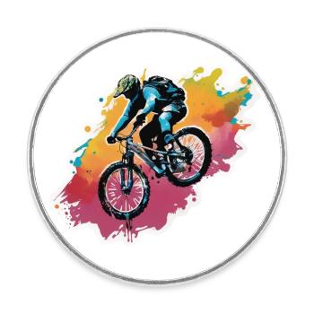 Mountainbike bergab durch Farbspritzer - Runder Kühlschrankmagnet - Weiß - Vorne
