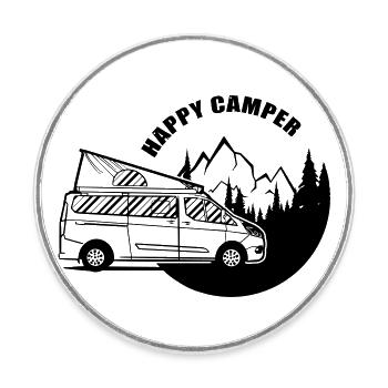 Happy Camper Nugget Van Camping-car - Magnet rond - blanc - Devant