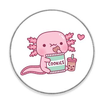 Cute Axolotl Snacking On Cookies - Round  fridge magnet - white - Front