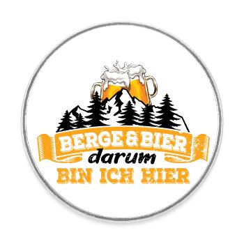 Berge & Bier - darum bin ich hier - Wandern - Runder Kühlschrankmagnet - Weiß - Vorne