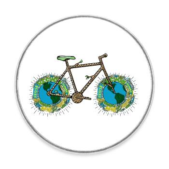 Planet Bike, Aesthetic Green Planet Earth Bicycle - Round  fridge magnet - white - Front