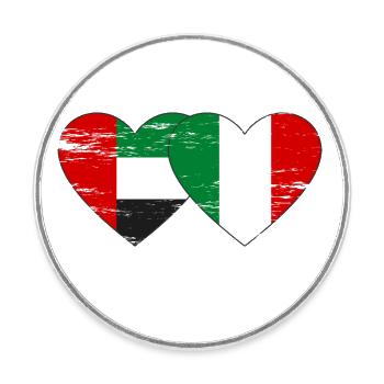 Vereinigte Arabische Emirate Italien Flagge Herz - Runder Kühlschrankmagnet - Weiß - Vorne
