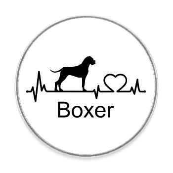 Boxer Hund Herzschlag Hundebesitzer Geschenkidee - Runder Kühlschrankmagnet - Weiß - Vorne