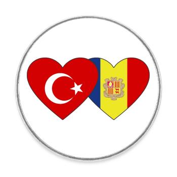 Turkey Andorra Flag Heart - Round  fridge magnet - white - Front