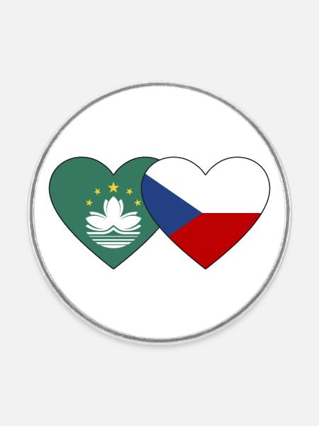 Macau Tschechien Flagge Herz - Runder Kühlschrankmagnet - Weiß