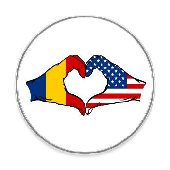Forme de coeur Roumanie USA avec les mains - Magnet rond - blanc - Devant