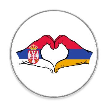 Serbie Arménie Drapeau Mains Coeur - Magnet rond - blanc - Devant