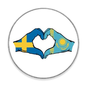 Sweden Kazakhstan Flag Hands Heart Shape - Round  fridge magnet - white - Front