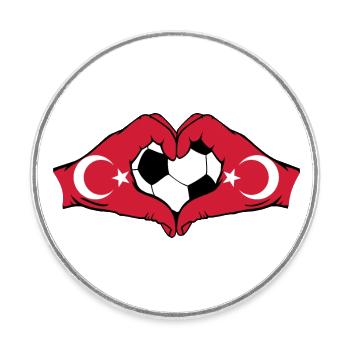 Turquie Football Drapeau Mains Coeur Forme - Magnet rond - blanc - Devant