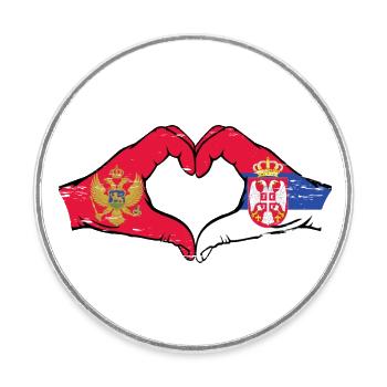 Montenegro Serbia Flag Hands Heart Shape Used - Round  fridge magnet - white - Front