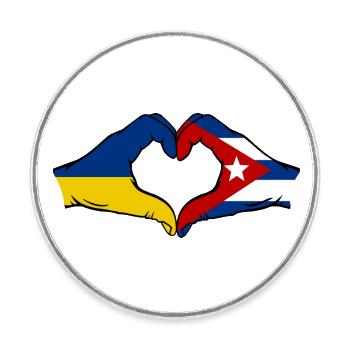 Ukraine Cuba Drapeau Mains Coeur Forme - Magnet rond - blanc - Devant