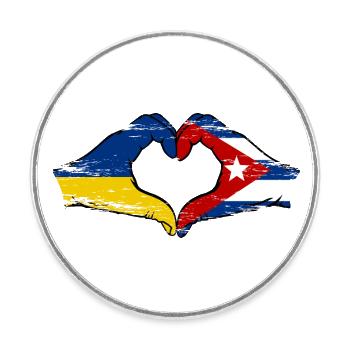Ukraine Cuba Drapeau Mains Coeur Forme Utilisé - Magnet rond - blanc - Devant