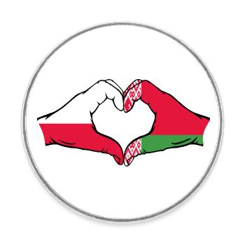Poland Belarus Flag Hands Heart Shape - Round  fridge magnet - white - Front