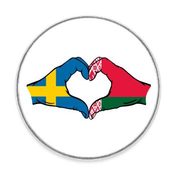 Sweden Belarus Flag Hands Heart Shape - Round  fridge magnet - white - Front