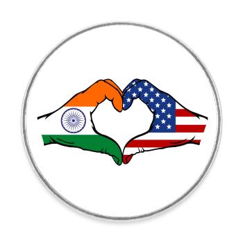 Inde États-Unis drapeau mains forme coeur - Magnet rond - blanc - Devant