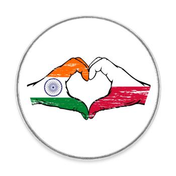 Inde Pologne drapeau mains forme coeur utilisé - Magnet rond - blanc - Devant