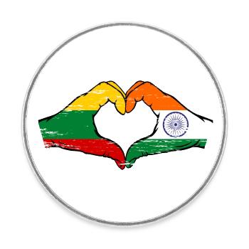 Lithuania India flag hands heart shape used - Round  fridge magnet - white - Front