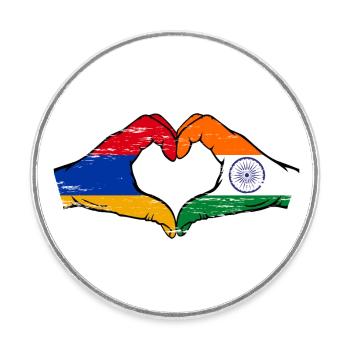 Arménie Inde Drapeau Mains Coeur Forme Utilisé - Magnet rond - blanc - Devant