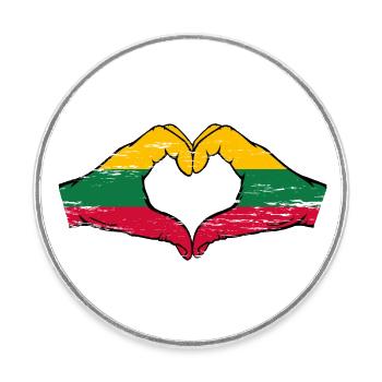 Lithuania flag hands heart shape used - Round  fridge magnet - white - Front