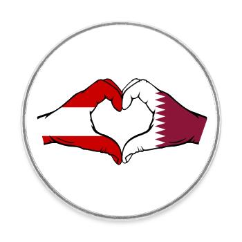 Austria Qatar Flag Hands Heart Shape - Round  fridge magnet - white - Front