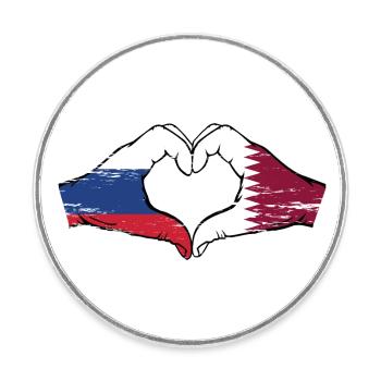 Russia Qatar flag hands heart shape used - Round  fridge magnet - white - Front