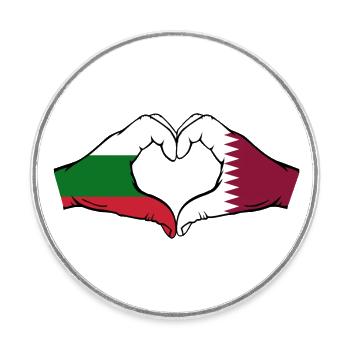 Bulgaria Qatar Flag Hands Heart Shape - Round  fridge magnet - white - Front