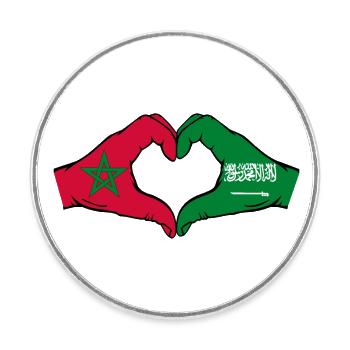 Maroc Arabie Saoudite Drapeau Mains Coeur Forme - Magnet rond - blanc - Devant