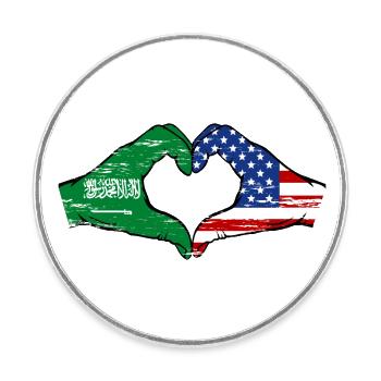 Arabie Saoudite États-Unis Drapeau Mains Coeur Forme Utilisé - Magnet rond - blanc - Devant
