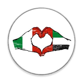 Italien Vereinigte Arabische Emirate Flagge Herz - Runder Kühlschrankmagnet - Weiß - Vorne