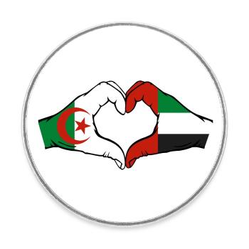 Algerien Vereinigte Arabische Emirate Flagge Herz - Runder Kühlschrankmagnet - Weiß - Vorne