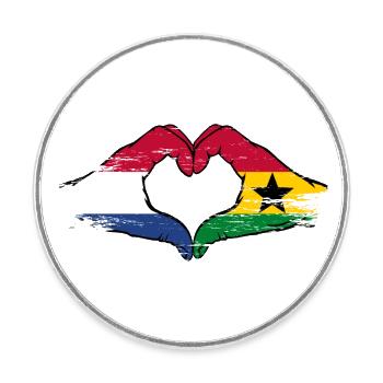 Hollande Ghana drapeau mains forme de coeur utilisé - Magnet rond - blanc - Devant