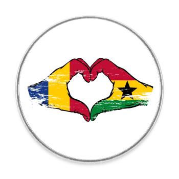 Roumanie Ghana drapeau mains forme de coeur utilisé - Magnet rond - blanc - Devant