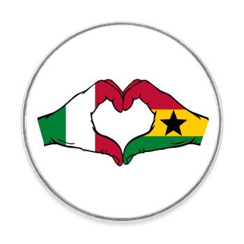 Italie Ghana Drapeau Mains Coeur Forme - Magnet rond - blanc - Devant