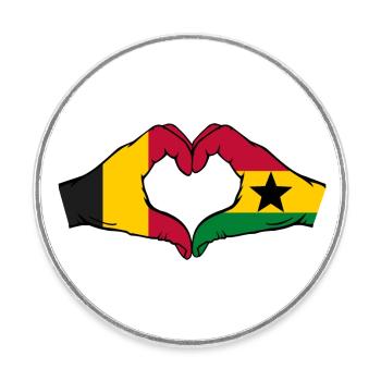 Belgique Ghana Drapeau Mains Coeur Forme - Magnet rond - blanc - Devant