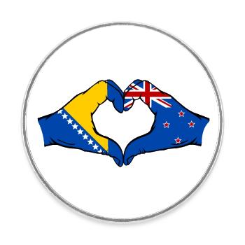 Bosnia New Zealand Flag Hands Heart Shape - Round  fridge magnet - white - Front