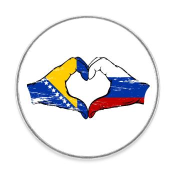 Bosnien Russland Flagge Hände Herzform used - Runder Kühlschrankmagnet - Weiß - Vorne