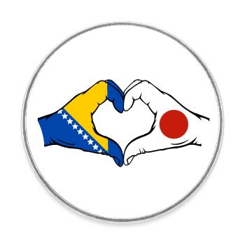 Bosnia Japan Flag Hands Heart Shape - Round  fridge magnet - white - Front