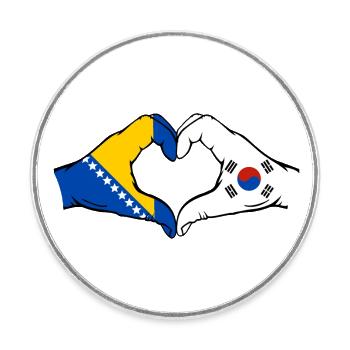 Bosnie Corée du Sud Drapeau Mains Coeur Forme - Magnet rond - blanc - Devant