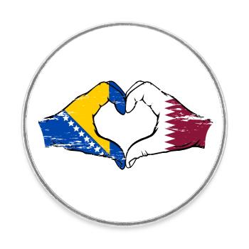 Bosnia Qatar flag hands heart shape used - Round  fridge magnet - white - Front
