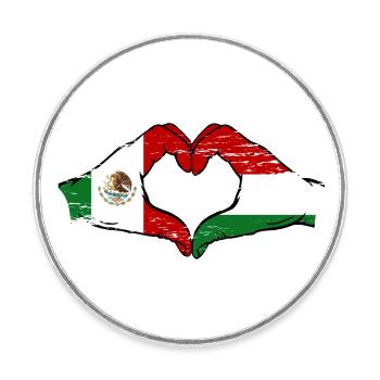 Mexique Hongrie drapeau mains forme de coeur utilisé - Magnet rond - blanc - Devant
