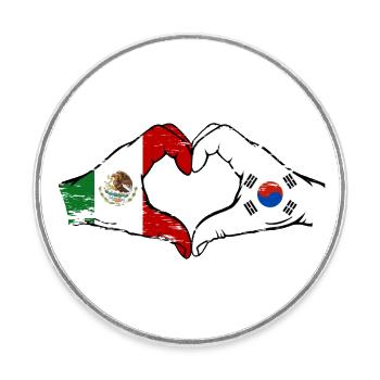 Mexique Corée drapeau mains forme de coeur utilisé - Magnet rond - blanc - Devant