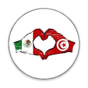 Mexique Drapeau Tunisie mains forme de coeur utilisé - Magnet rond - blanc - Devant