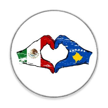 Mexique Kosovo drapeau mains forme de coeur utilisé - Magnet rond - blanc - Devant